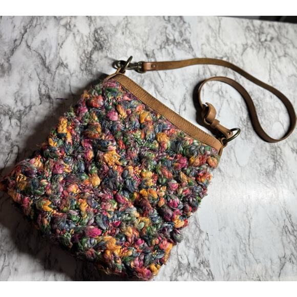 Lucky Brand Handbags - 90s VTG LUCKY BRAND Bag Whimsy Yarn Crochet Fringe Crossbody Rainbow Boho